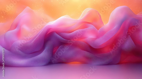 Abstract flowing shapes in soft pink and purple hues against a warm backdrop.