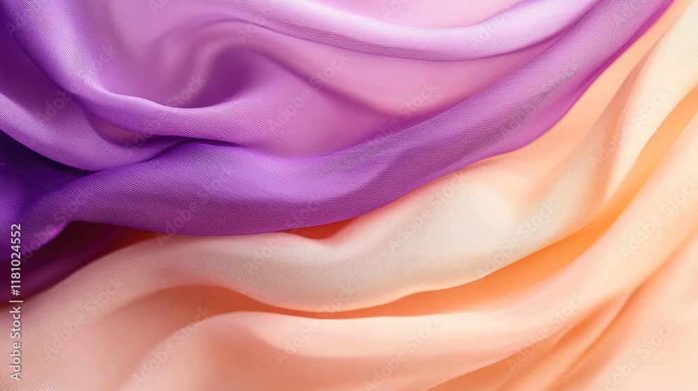 Fototapeta premium Watercolor abstract background idea. A beautiful blend of flowing fabrics in lavender and peach tones, creating a soft texture.