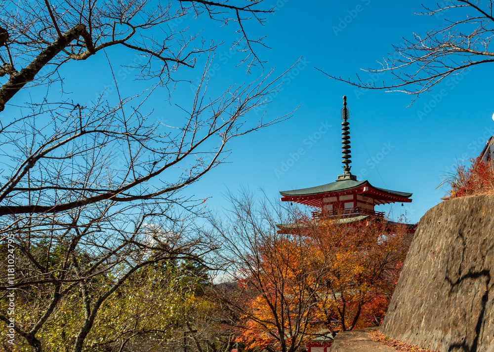 Mount Fuji, the iconic symbol of Japan, during the season of autumn foliage, a period of exceptional beauty.kawaguchiko,japan. Mount Fuji, the iconic symbol of Japan, during the season of autumn foliage, a period of exceptional beauty.kawaguchiko,japan.