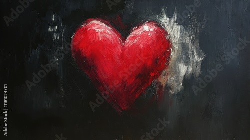 Heart in Red Watercolor on Black Background for Artistic Expression