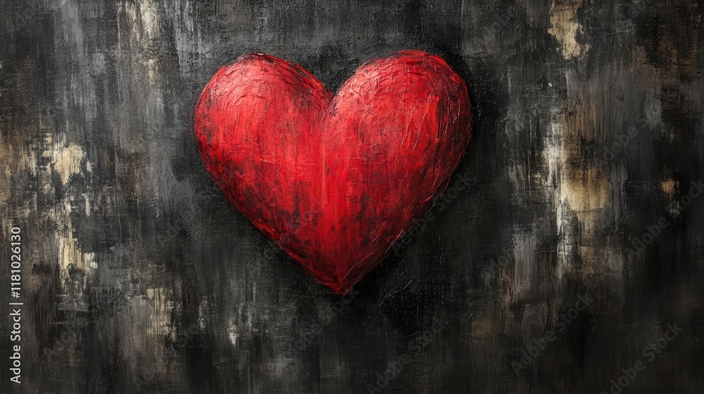 True Red Heart on Black Background in Beautiful Watercolor Style True Red Heart on Black Background in Beautiful Watercolor Style