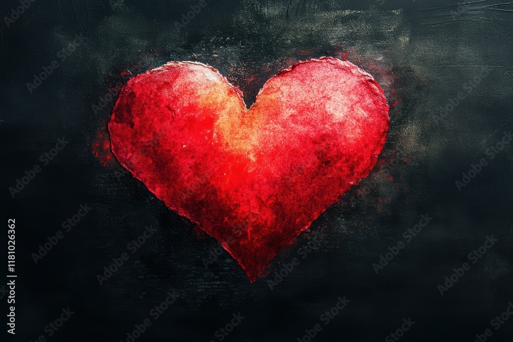 Vibrant Red Heart on Black Background in Watercolor Style Vibrant Red Heart on Black Background in Watercolor Style