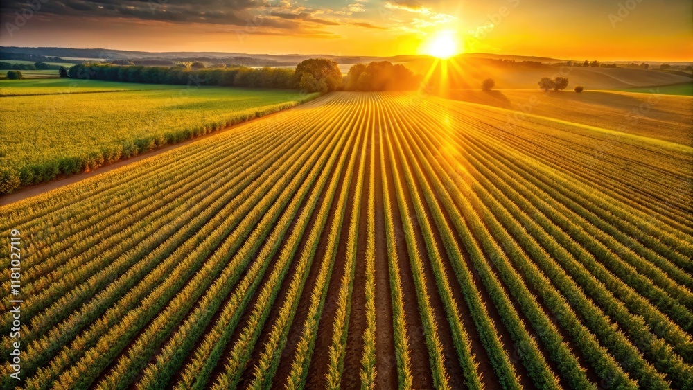 Aerial Minimalist Cornfield Photography: Drone View of Rows, Summer Harvest, Golden Fields