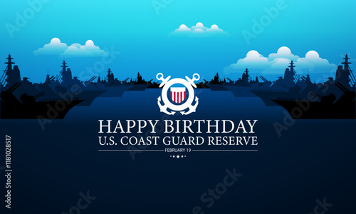 U.S. Coast Guard Reserve Birthday February 19 Design Background Illustration