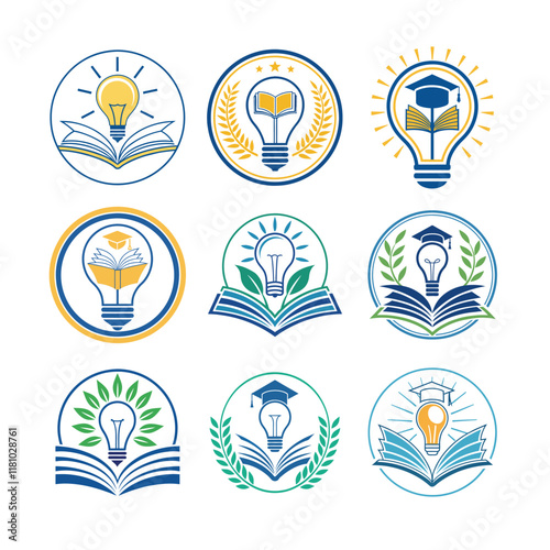 Education logo with light bulb and open book