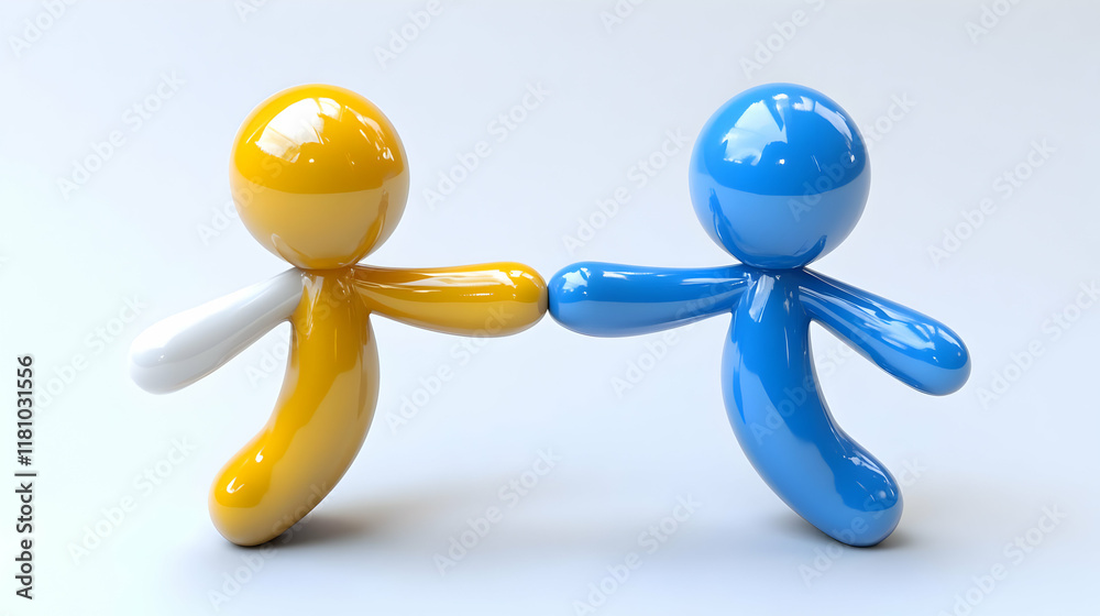 3D Illustration of Two Colorful Figures Shaking Hands on a White Background 3D Illustration of Two Colorful Figures Shaking Hands on a White Background