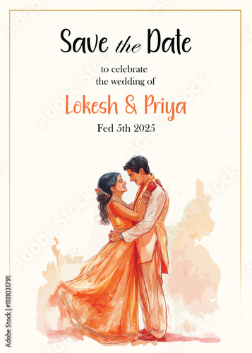 Modern Wedding Invitation Card Design with bride and groom 