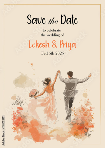 Modern Wedding Invitation Card Design with bride and groom 