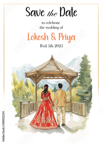 Modern Wedding Invitation Card Design with bride and groom 