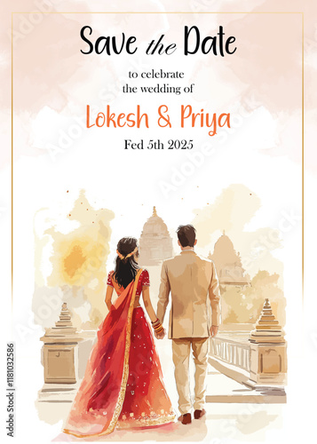 Modern Wedding Invitation Card Design with bride and groom 