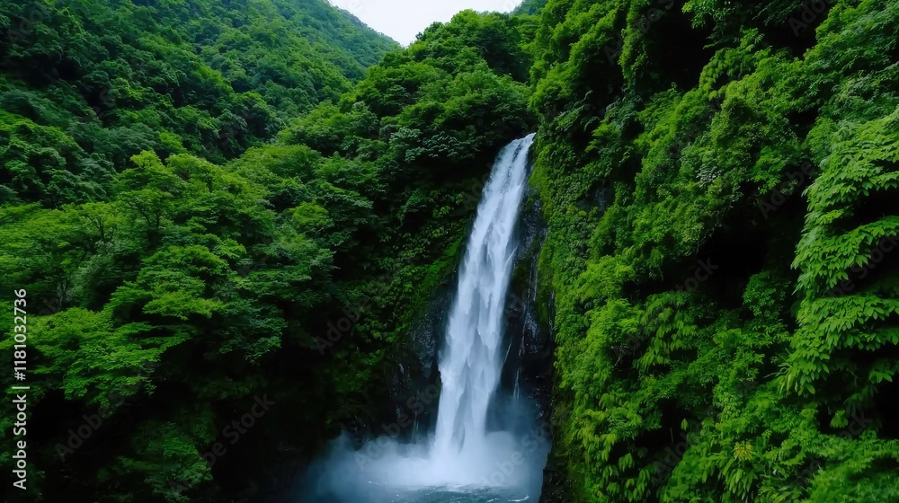 Majestic waterfall cascading through lush green forest nature photography serene landscape aerial view natural beauty Majestic waterfall cascading through lush green forest nature photography serene landscape aerial view natural beauty