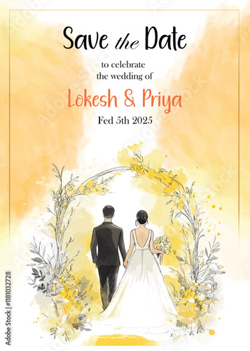 Modern Wedding Invitation Card Design with bride and groom 