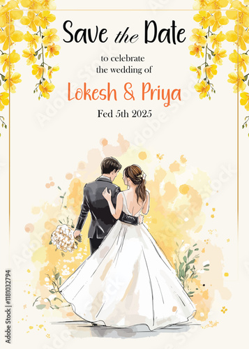 Modern Wedding Invitation Card Design with bride and groom 