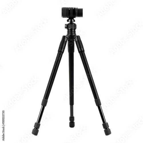 Black Tripod for Cameras on a White Background - Ideal for Photography Setup on Transparent Background