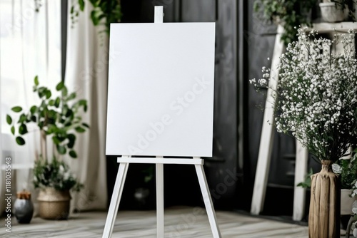 Use a blank whiteboard for creative drawings and artistic expression. photo