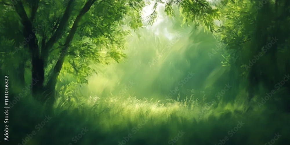Naklejka premium An abstract representation of a blurred natural background showcasing trees and a lush forest during a vibrant summer day, emphasizing the beauty of nature s greenery and tranquility.