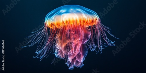 Lion s mane jellyfish, known scientifically as Cyanea capillata, showcases its unique beauty. This fascinating lion s mane jellyfish captivates with its distinctive features and vibrant colors. photo