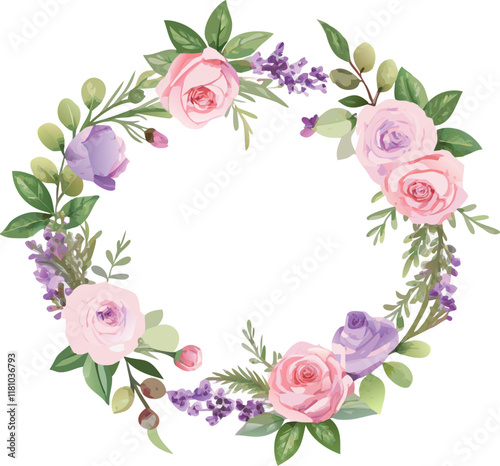 Watercolor Floral Frame with Gold Accents