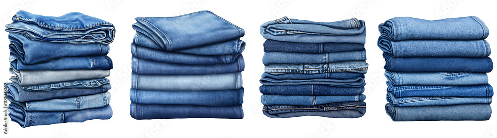 Stack of folded blue denim jeans isolated on transparent background. Stack of folded blue denim jeans isolated on transparent background.