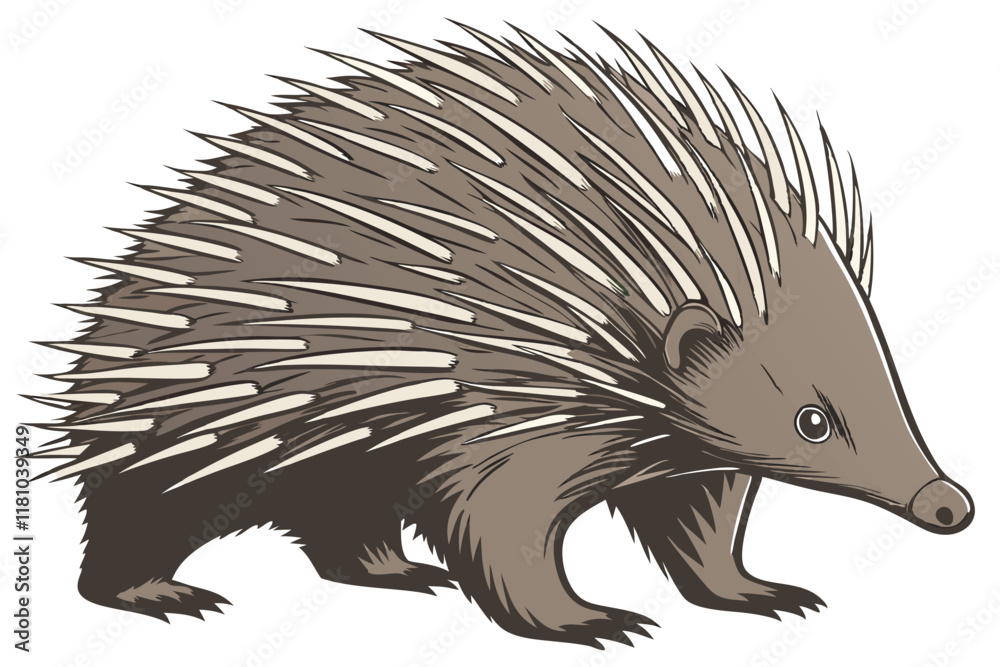 porcupine, detailed fur texture, sharp quills, small eyes, pointed snout, side profile, white background, studio lighting, high resolution, wildlife photography, realistic render, mammal, rodent, clos porcupine, detailed fur texture, sharp quills, small eyes, pointed snout, side profile, white background, studio lighting, high resolution, wildlife photography, realistic render, mammal, rodent, clos