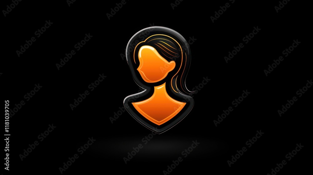 Glossy Orange Female Icon on Black Background: A Minimalist Digital Portrait Glossy Orange Female Icon on Black Background: A Minimalist Digital Portrait