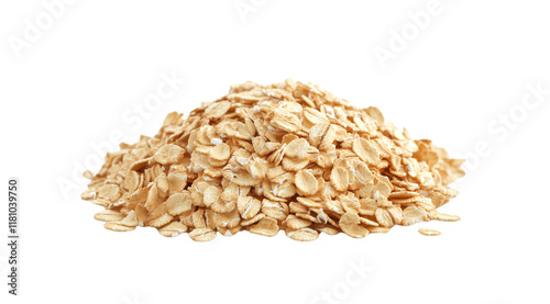 A pile of raw oatmeal close up, created with Generative AI technology, PNG