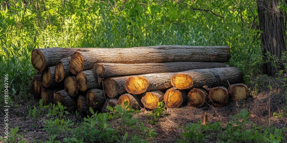 Wooden logs stacked in a harmonious arrangement reflect the forest s rhythm, showcasing life s cycles. This serene stack amidst the underbrush embodies tranquility in nature s embrace. Wooden logs stacked in a harmonious arrangement reflect the forest s rhythm, showcasing life s cycles. This serene stack amidst the underbrush embodies tranquility in nature s embrace.