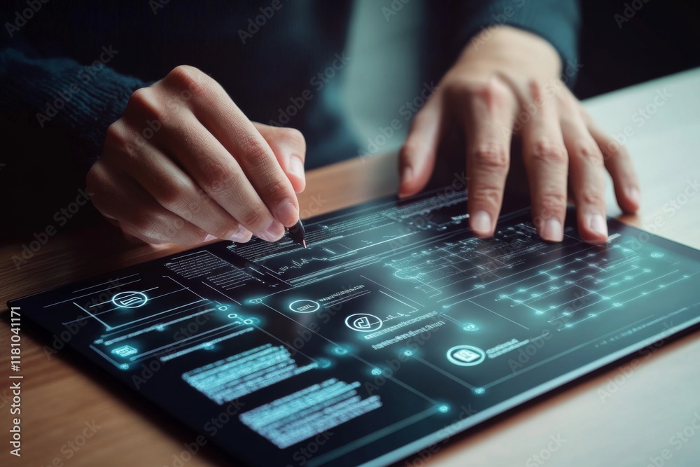 A man is effortlessly signing electronic documents on a digital screen. A man is effortlessly signing electronic documents on a digital screen.