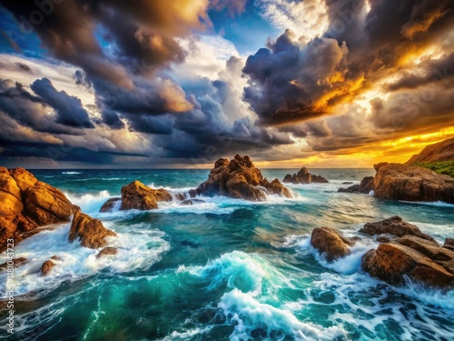 Dramatic Seascape: Clouds, Rocks, Ocean - Stunning Coastal Photography