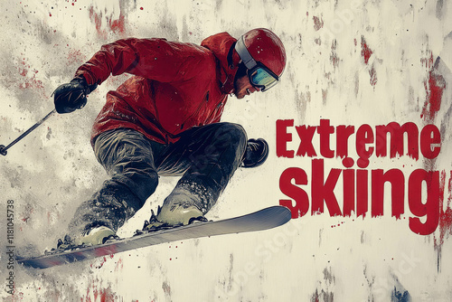 Extreme Skiing Text Illustr...