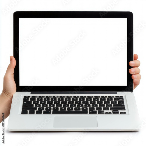 Holding Laptop Isolated