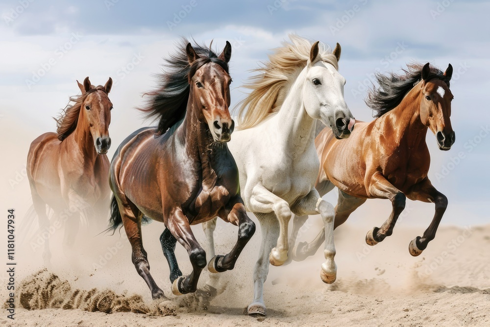 Ultra Hd Picture of Horses Run Fast in Sand Against Dramatic Sky Ultra Hd Picture of Horses Run Fast in Sand Against Dramatic Sky