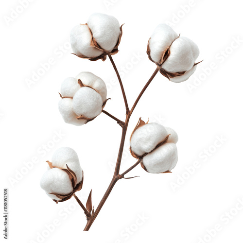Cotton Bolls Isolated on White Background for Textile or Agriculture Use on Transparent Background