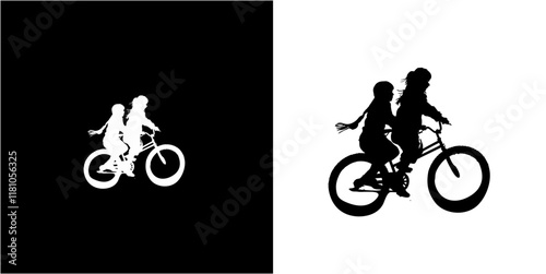 vector a bike sister silhouette on a black background and transparent, premium vector bike 