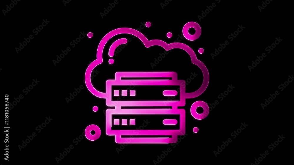Cloud icon animation by pink color neon on black background. Cloud icon animation by pink color neon on black background.