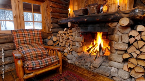 Warm and inviting living room featuring a cozy fireplace and charming cast iron wood stove photo