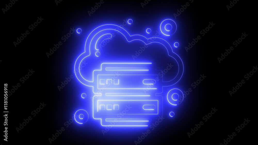 Cloud icon animation by blue color neon on black background. Cloud icon animation by blue color neon on black background.
