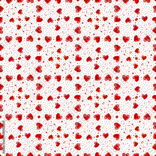 seamless pattern with hearts on white background.