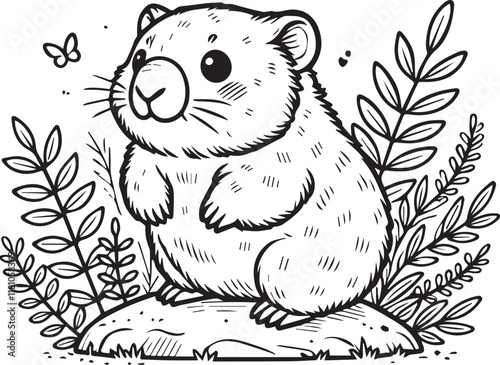 Cute Aminal Coloring page Fully EditAble Eps  photo