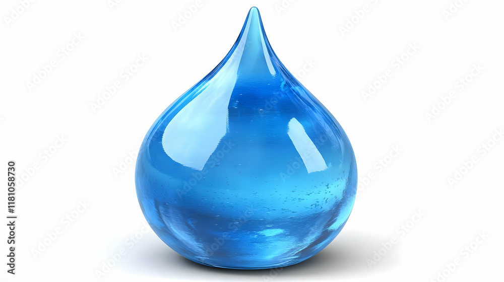 A Single Blue Water Droplet Forms a Perfect Teardrop Shape on a White Background A Single Blue Water Droplet Forms a Perfect Teardrop Shape on a White Background