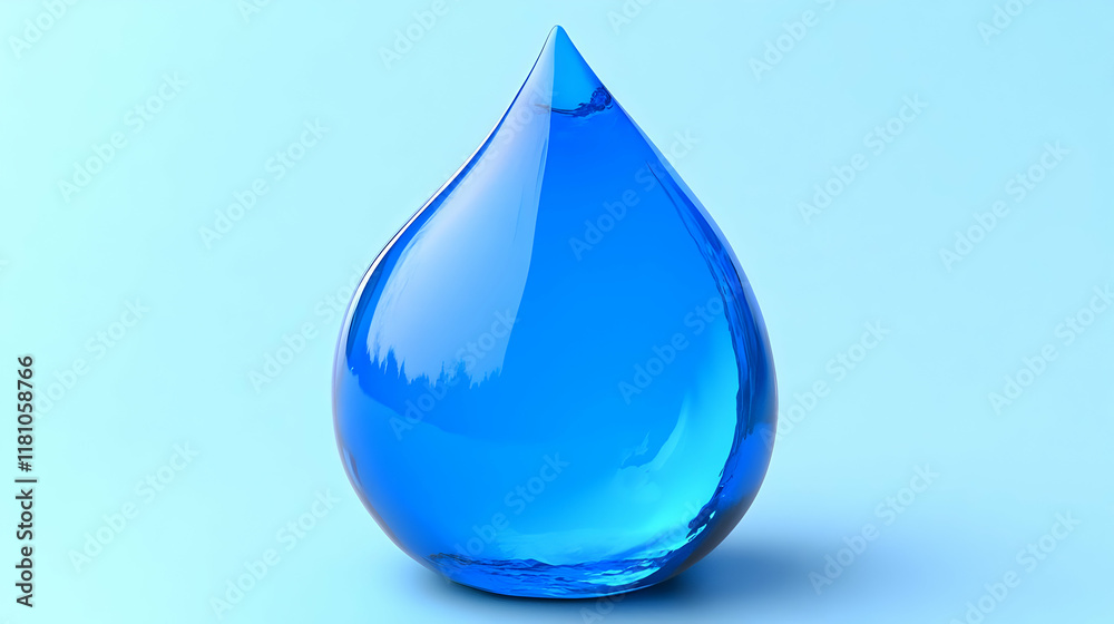 A Single Blue Water Droplet Rests on a Soft Blue Background Gently Illuminated A Single Blue Water Droplet Rests on a Soft Blue Background Gently Illuminated