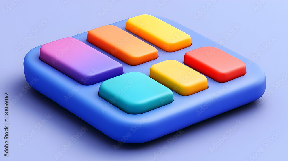 3D Rounded Colorful Buttons on a Blue Background for Modern Design and UI, Vivid Hues 3D Rounded Colorful Buttons on a Blue Background for Modern Design and UI, Vivid Hues