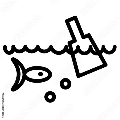 Wine Water Fish Line Icon