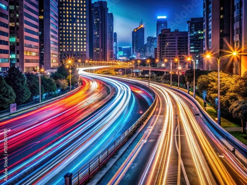 Long Exposure Photography: City Lights, Night Traffic, Blurred Motion, Urban Landscape, Light Trails, Night Scene, Cityscape, Half-P, Abstract