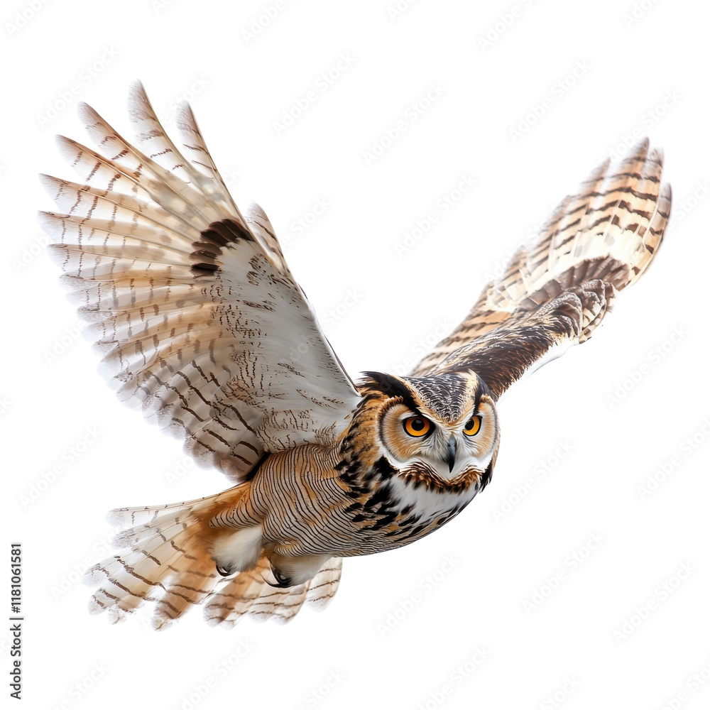 Obraz premium Elegant Flying Owl on a White Background for Nature and Wildlife Projects on Transparent Background