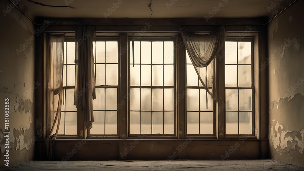 Empty large window from inside an old building
Empty large window from inside an old building