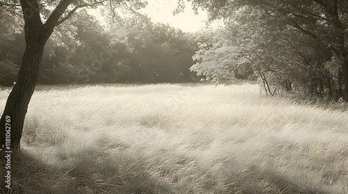 A photo of a sunlit meadow with tall grass swaying in the summer breeze. photo