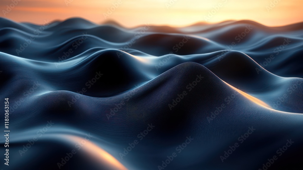 Obraz premium Abstract Ocean Sunset: Serene Waves of Deep Blue and Gold