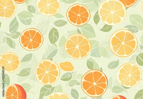 A seamless pattern of orange slices on a light green background