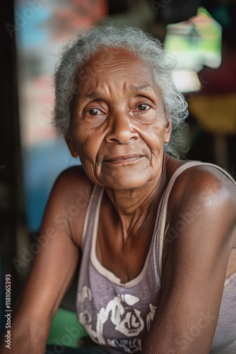 Portrait of an Elderly Woman with Silver Hair and Thoughtful Expression